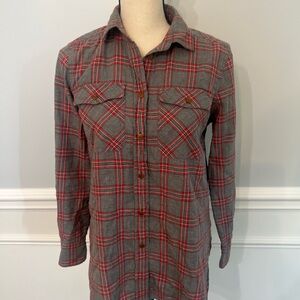 J.CREW Women's Long Sleeve Plaid Gray And Red Flannel Size 2 Button Up Cotton